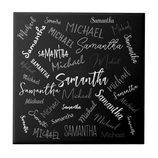 Two names couple pattern monogram black grey white ceramic tile (Front)