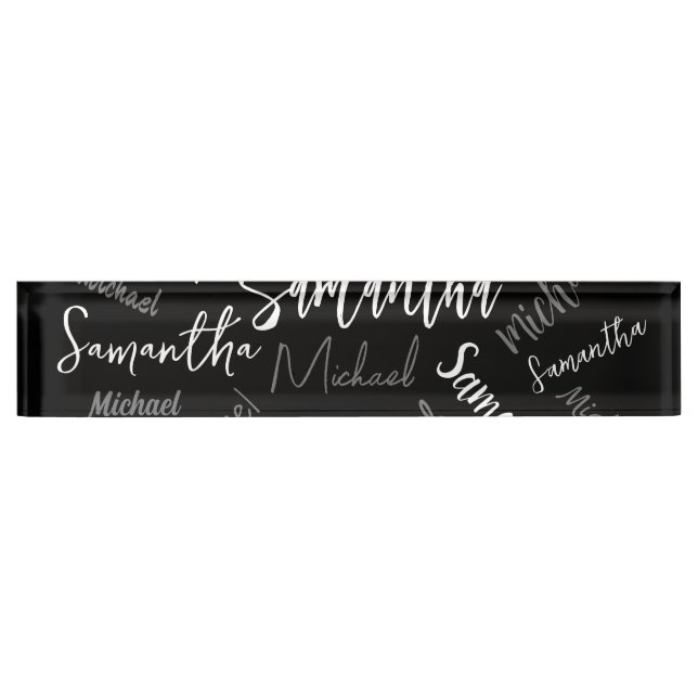 Two names couple pattern monogram black grey white desk name plate (Front)