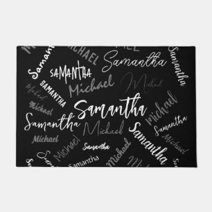 Two names couple pattern monogram black grey white doormat