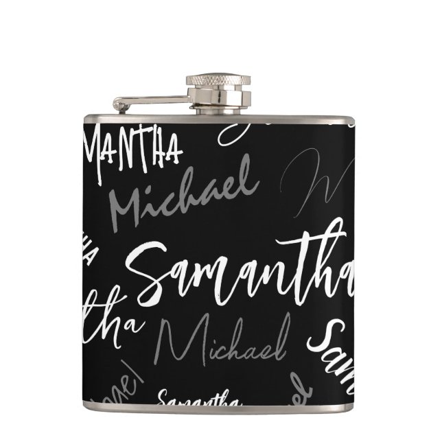 Two names couple pattern monogram black grey white flask (Front)