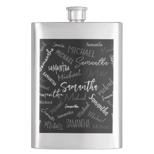 Two names couple pattern monogram black grey white flask