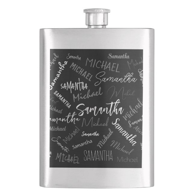 Two names couple pattern monogram black grey white flask (Front)