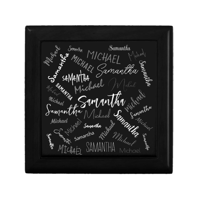 Two names couple pattern monogram black grey white gift box (Front)
