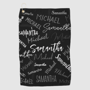 Two names couple pattern monogram black grey white golf towel