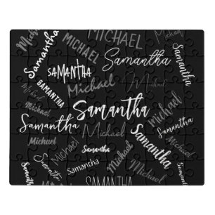 Two names couple pattern monogram black grey white jigsaw puzzle
