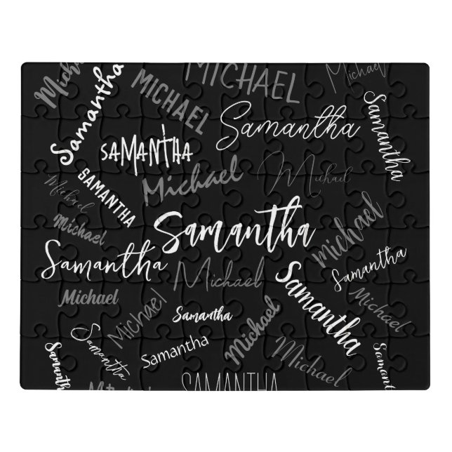Two names couple pattern monogram black grey white jigsaw puzzle (Puzzle Horizontal)