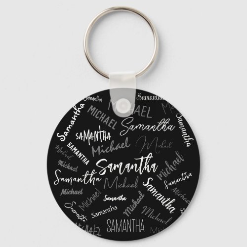 Two names couple pattern monogram black grey white keychain