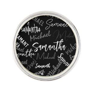 Two names couple pattern monogram black grey white lapel pin
