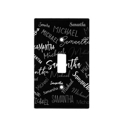 Two names couple pattern monogram black grey white light switch cover