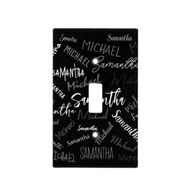 Two names couple pattern monogram black grey white light switch cover (Front)