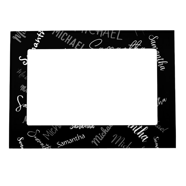 Two names couple pattern monogram black grey white magnetic frame (Front)