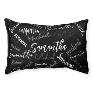 Two names couple pattern monogram black grey white pet bed