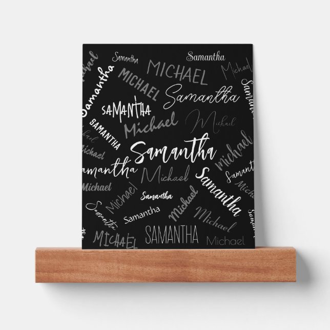 Two names couple pattern monogram black grey white picture ledge (Front)