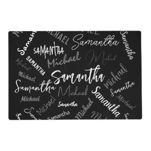 Two names couple pattern monogram black grey white placemat