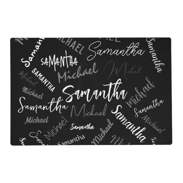 Two names couple pattern monogram black grey white placemat (Front)
