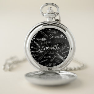 Two names couple pattern monogram black grey white pocket watch