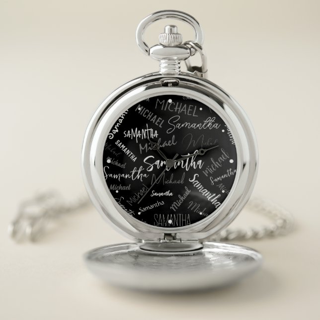 Two names couple pattern monogram black grey white pocket watch (Inside)