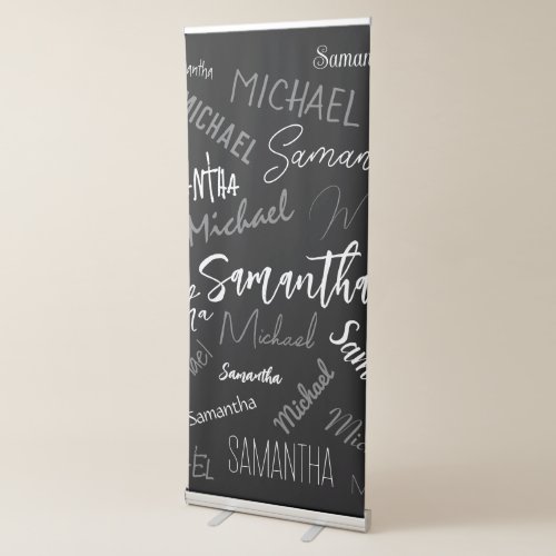 Two names couple pattern monogram black grey white retractable banner