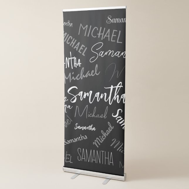 Two names couple pattern monogram black grey white retractable banner (3/4)