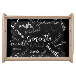 Two names couple pattern monogram black grey white serving tray