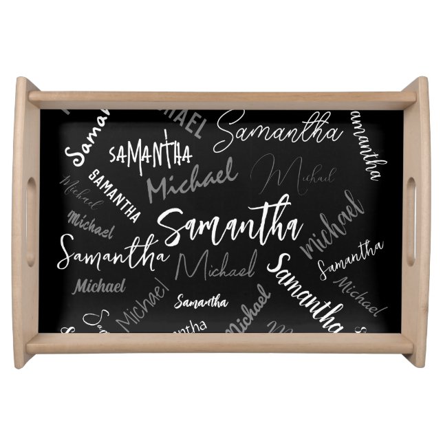 Two names couple pattern monogram black grey white serving tray (Front)