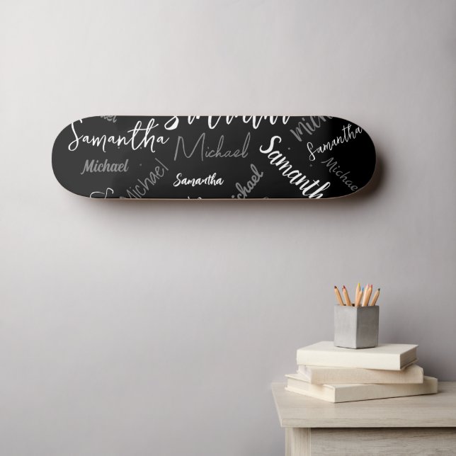 Two names couple pattern monogram black grey white skateboard (Wall Art (Horz))