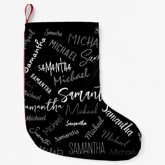Two names couple pattern monogram black grey white small christmas stocking (Front)