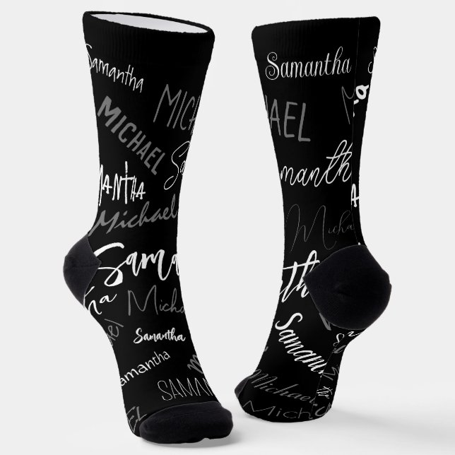 Two names couple pattern monogram black grey white socks (Angled)