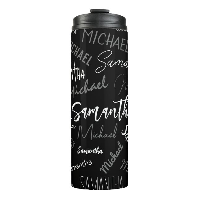 Two names couple pattern monogram black grey white thermal tumbler (Front)