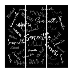 Two names couple pattern monogram black grey white triptych
