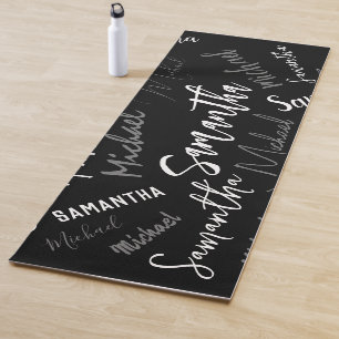 Two names couple pattern monogram black grey white yoga mat