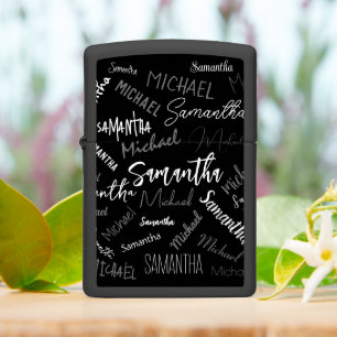 Two names couple pattern monogram black grey white zippo lighter