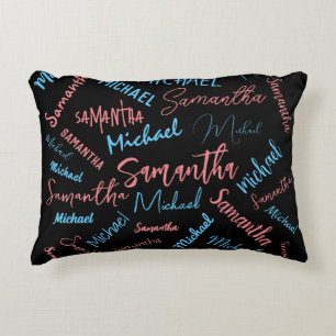 Two names couples pattern monogram blue light pink accent pillow