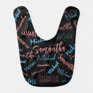 Two names couples pattern monogram blue light pink baby bib