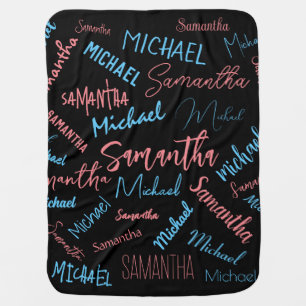 Two names couples pattern monogram blue light pink baby blanket