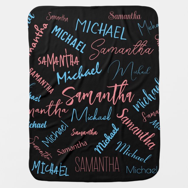 Two names couples pattern monogram blue light pink baby blanket (Front)