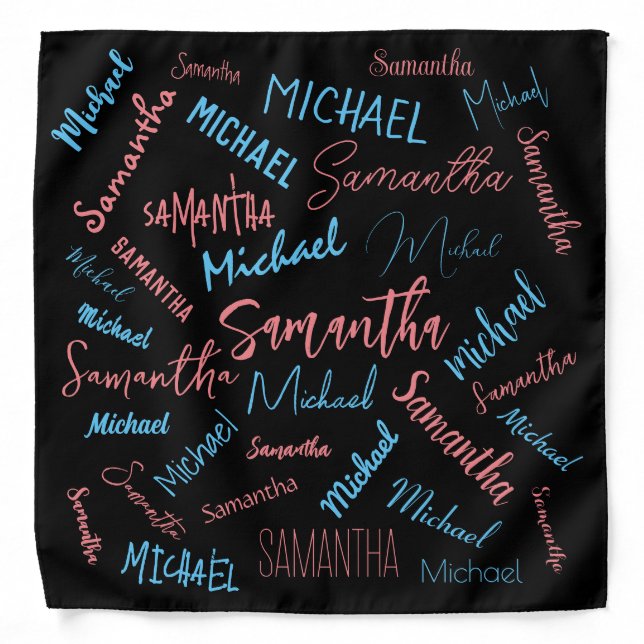 Two names couples pattern monogram blue light pink bandana (Front)