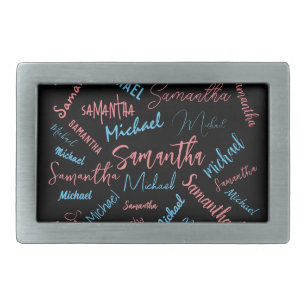 Two names couples pattern monogram blue light pink belt buckle