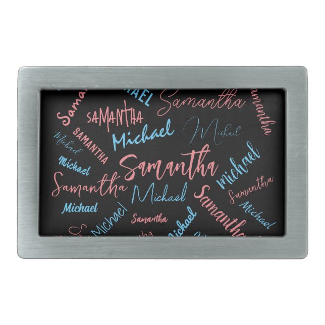 Two names couples pattern monogram blue light pink belt buckle (Front)