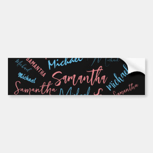 Two names couples pattern monogram blue light pink bumper sticker