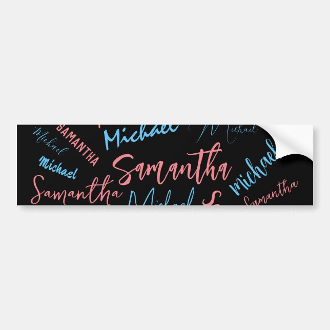 Two names couples pattern monogram blue light pink bumper sticker (Front)