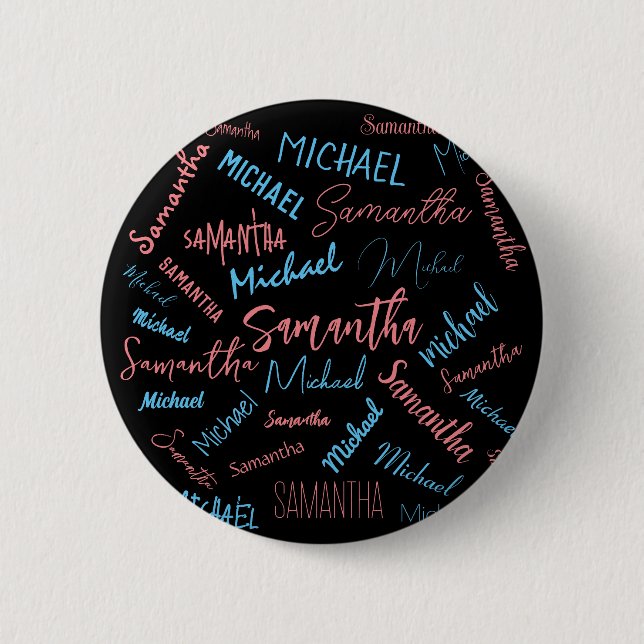 Two names couples pattern monogram blue light pink button (Front)