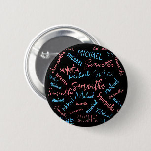 Two names couples pattern monogram blue light pink button