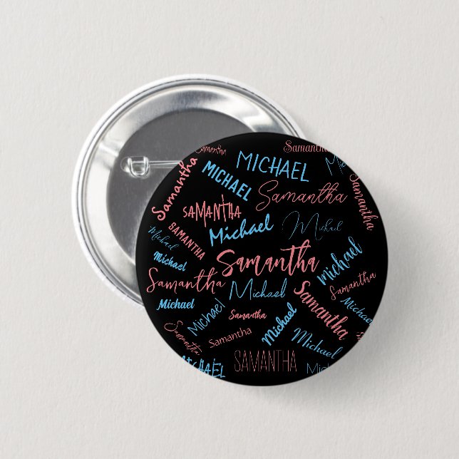 Two names couples pattern monogram blue light pink button (Front & Back)