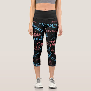 Two names couples pattern monogram blue light pink capri leggings