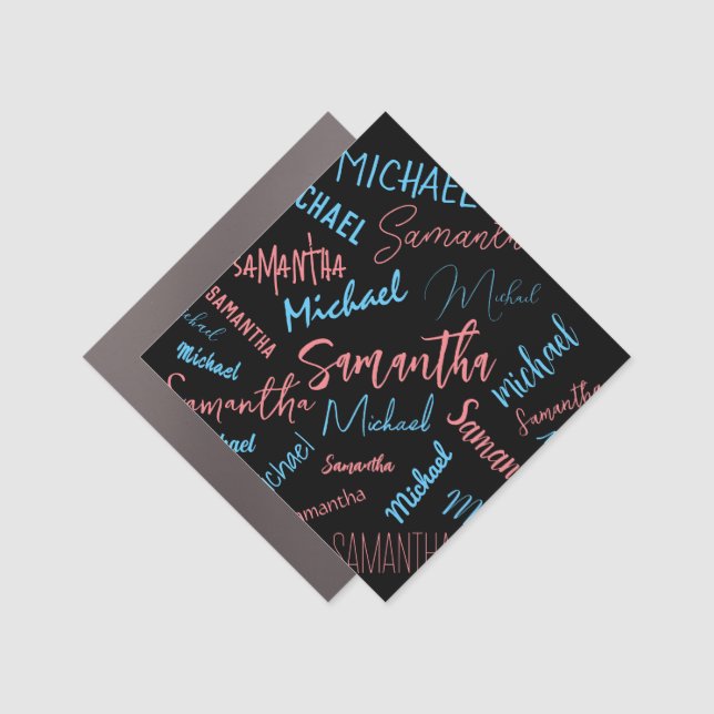 Two names couples pattern monogram blue light pink car magnet (Front)