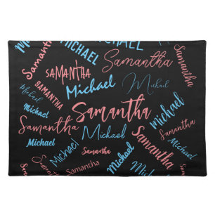 Two names couples pattern monogram blue light pink cloth placemat