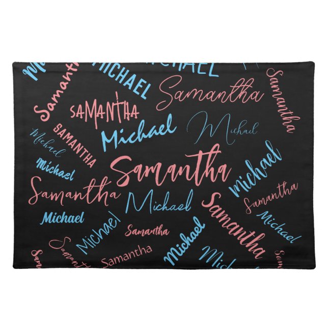 Two names couples pattern monogram blue light pink cloth placemat (Front)