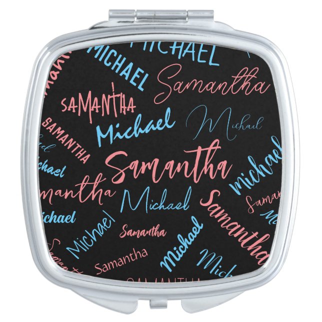 Two names couples pattern monogram blue light pink compact mirror (Front)