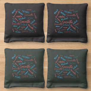 Two names couples pattern monogram blue light pink cornhole bags